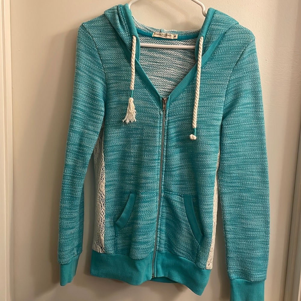 Chance or Fate Medium Sweater cardigan Hoodie Top Juniors Turquoise Excellent
